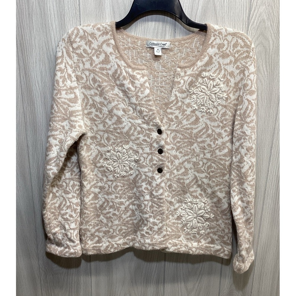 COLDWATER CREEK Women's (Size M) Long Sleeve Button Front Sweater Wool Ramie Cot
